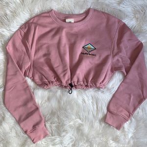 Custom cropped H&M pink crewneck sweater embroidered